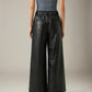 LOVEFINN - Vegan Leather Cropped Wide Leg Pants - 