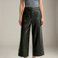 LOVEFINN - Vegan Leather Cropped Wide Leg Pants - 