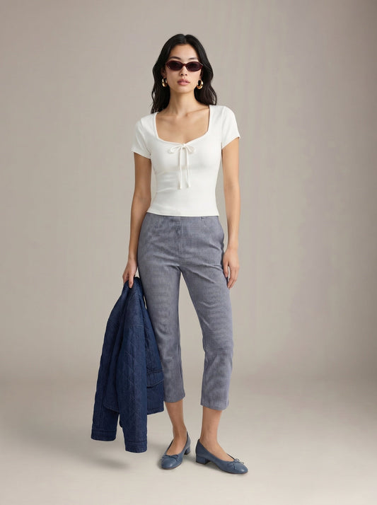 LOVEFINN - Square Neck Short Sleeve Top - Off White
