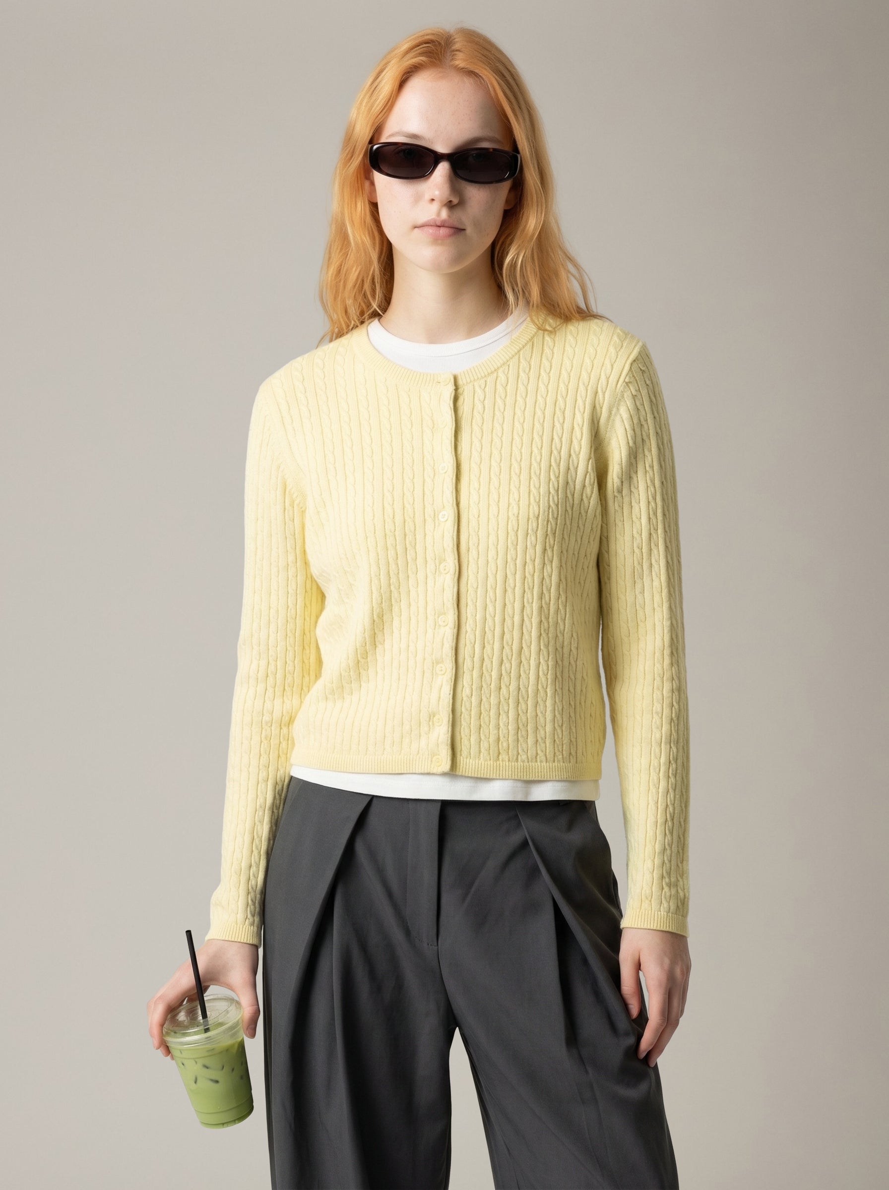 LOVEFINN - Cable Crewneck Cardigan - 