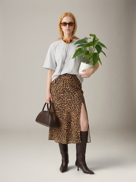 PROPAGANDA - Nicola Satin Printed Bias Skirt - Leopard Print