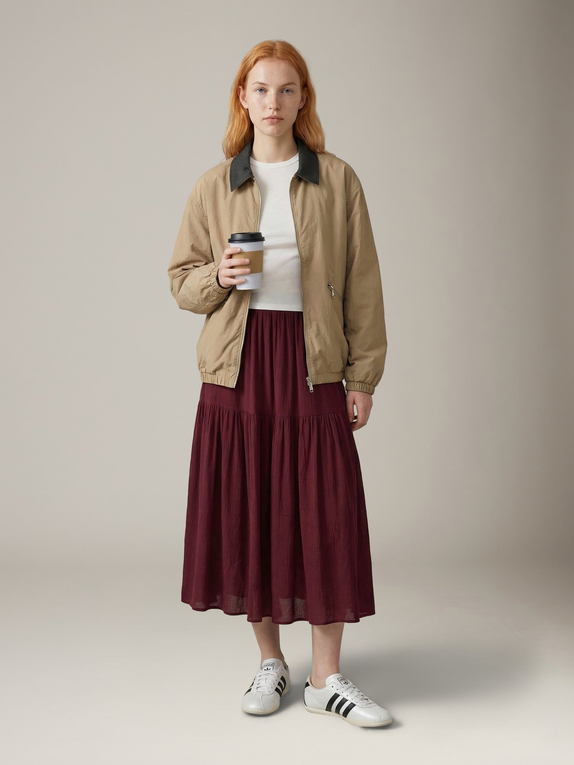 MONK & LOU - Elsie Boho Maxi Skirt - Dark Cherry