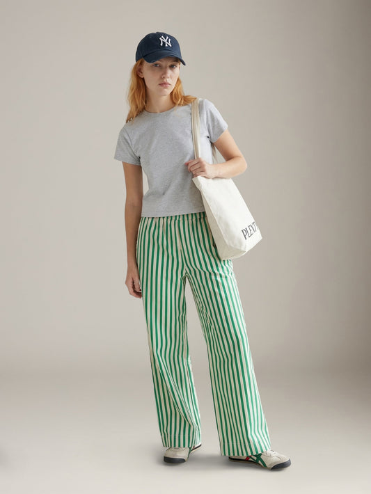 LOVEFINN - Stripe Wide Pants - Green Stripe
