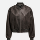 ONLY-Jane Faux Leather Bomber Jacket-Chocolate Brown