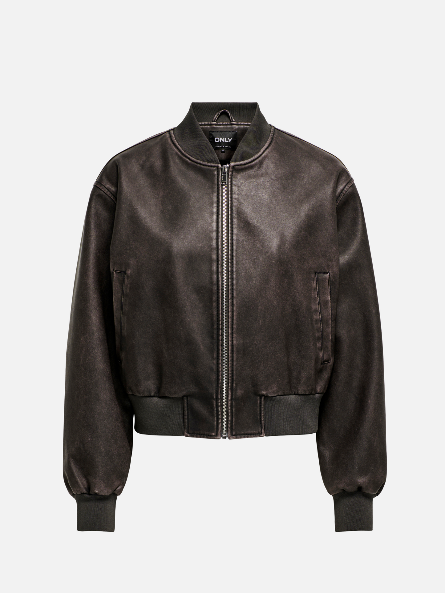 ONLY-Jane Faux Leather Bomber Jacket-Chocolate Brown