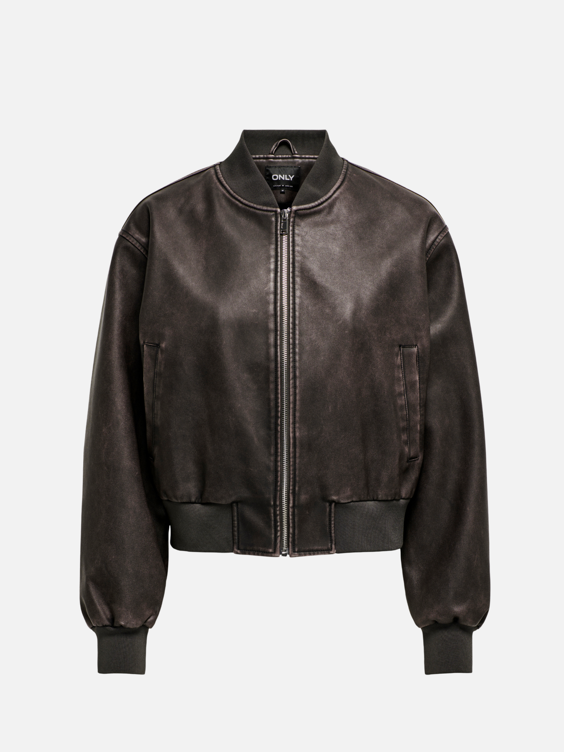 ONLY-Jane Faux Leather Bomber Jacket-Chocolate Brown