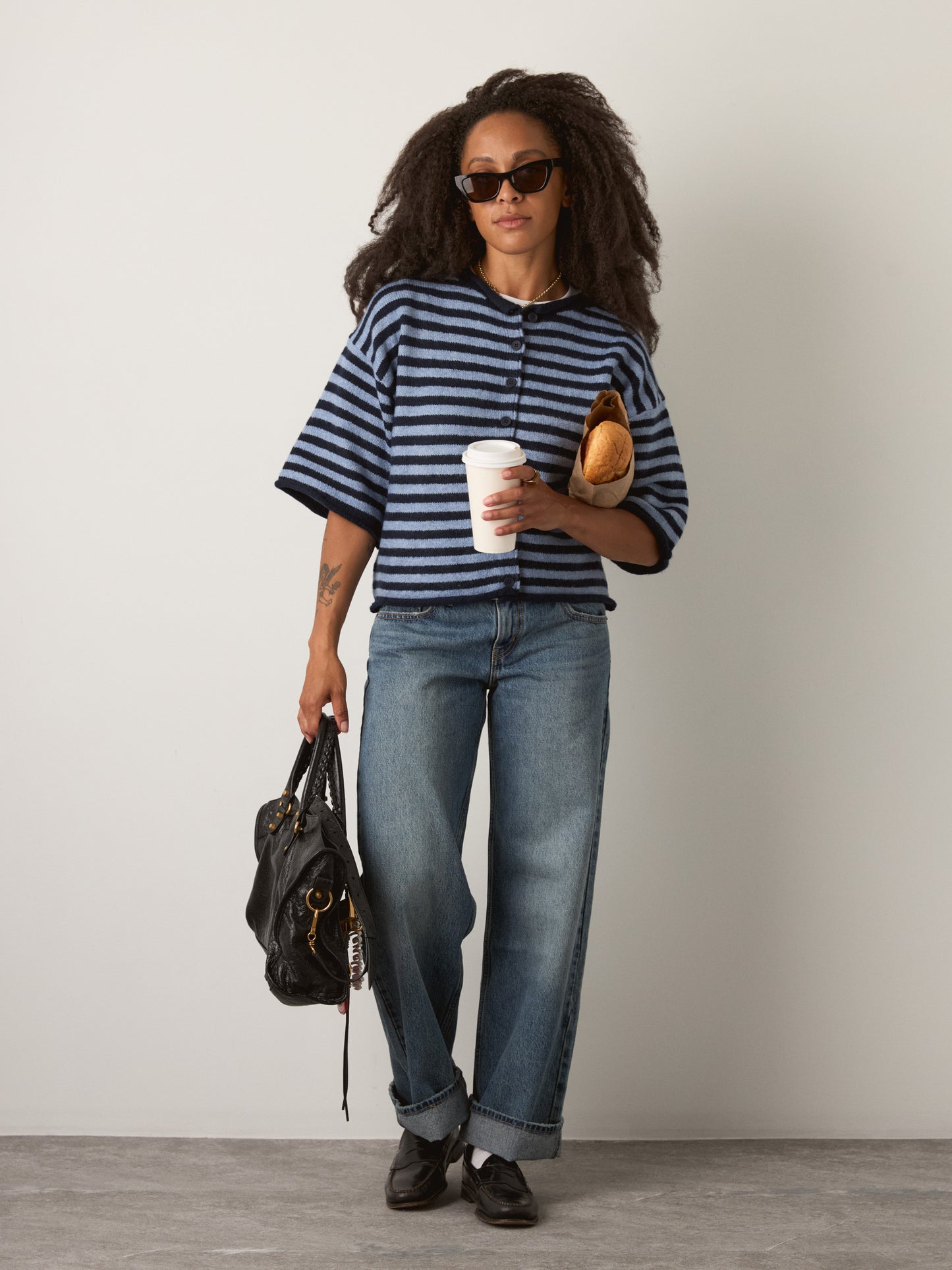 LOVEFINN - Kelsey Stripe Three-Quarter Sleeve Striped Cardigan - Navy / Blue