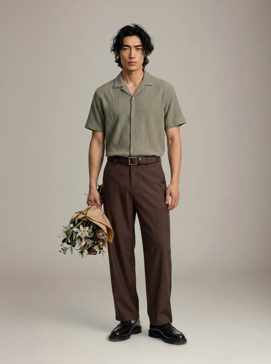 JACK & JONES - Jake Premium Jacquard Shortsleeve Shirt - Smokey Olive