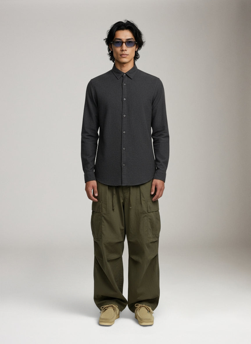 JACK & JONES - Classic Melange Longsleeve Shirt - Dark Grey Melange