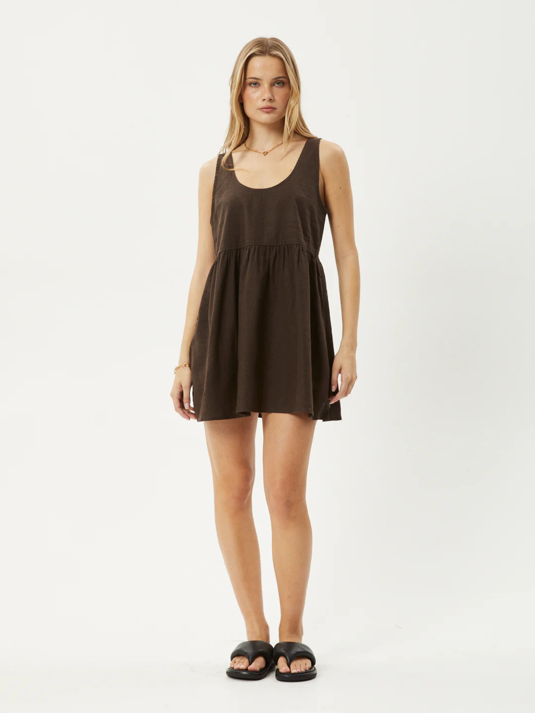 AFENDS-Jesse Hemp Mini Dress-Coffee