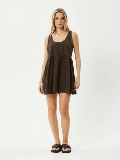 AFENDS-Jesse Hemp Mini Dress-Coffee