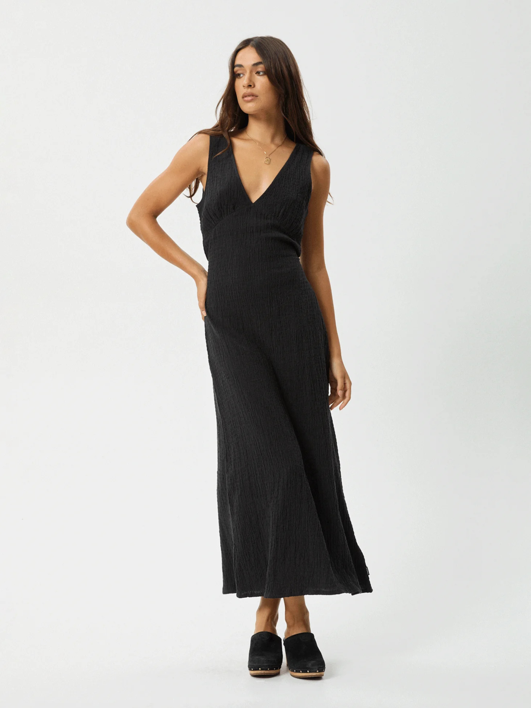 AFENDS-Focus Seersucker Maxi Dress-Black