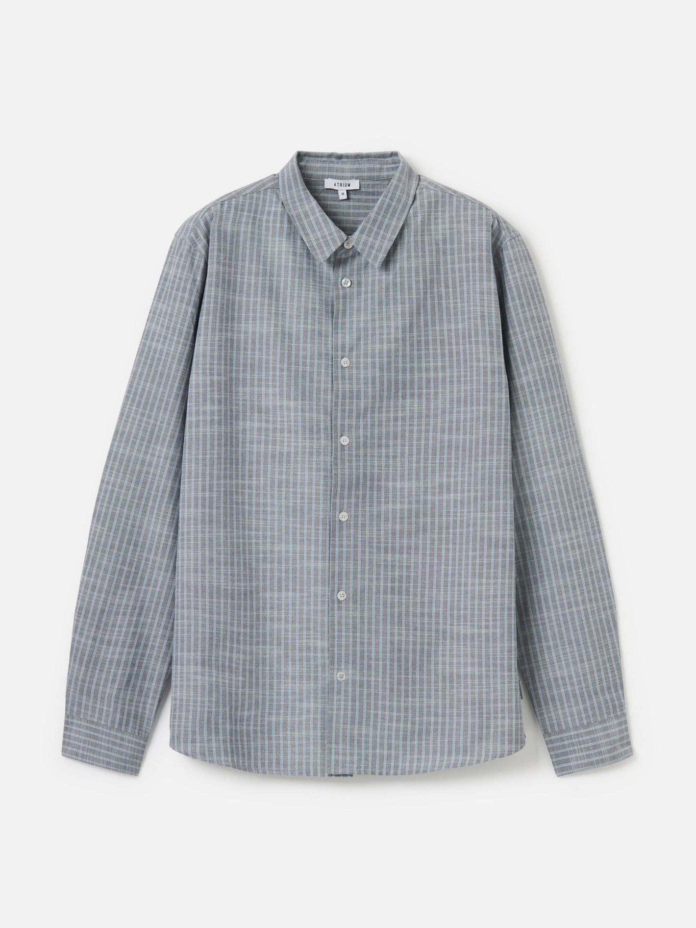 ATRIUM - Classic Striped Long Sleeve Button Up Shirt - Navy