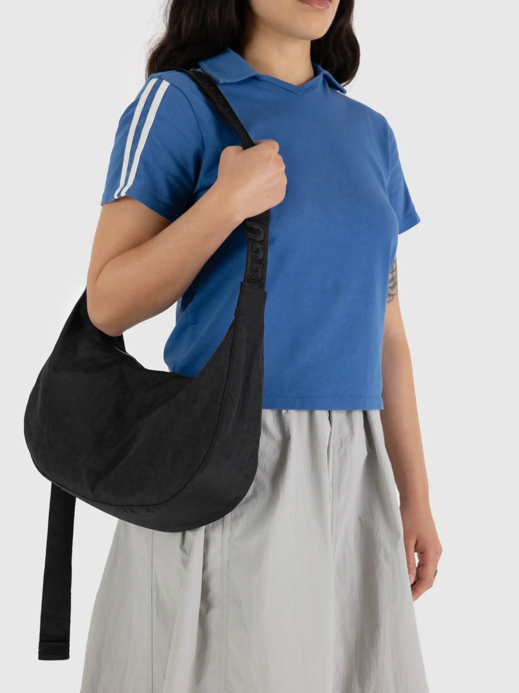 BAGGU-Medium Nylon Crescent Bag - Black-Black