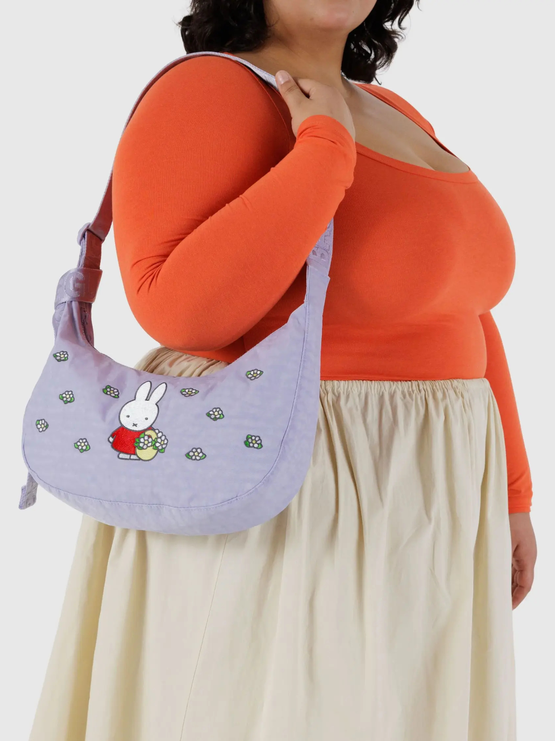 BAGGU-Miffy Medium Nylon Crescent Bag-Embroidered Miffy