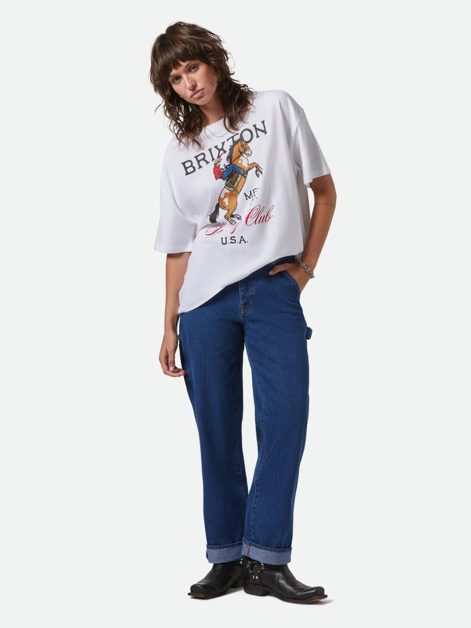 BRIXTON-Sporting Club Oversized Tee-White