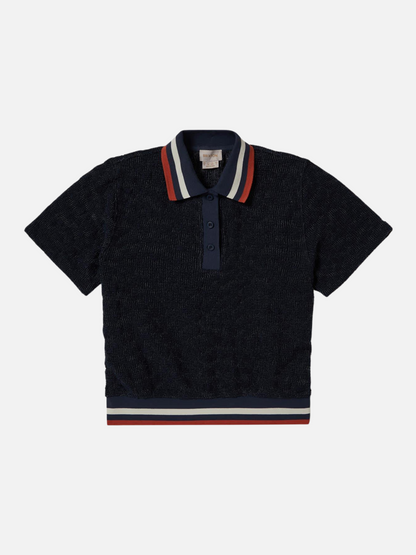 BRIXTON-Retro Mesh Short Sleeve Polo-Washed Navy