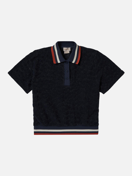 BRIXTON-Retro Mesh Short Sleeve Polo-Washed Navy