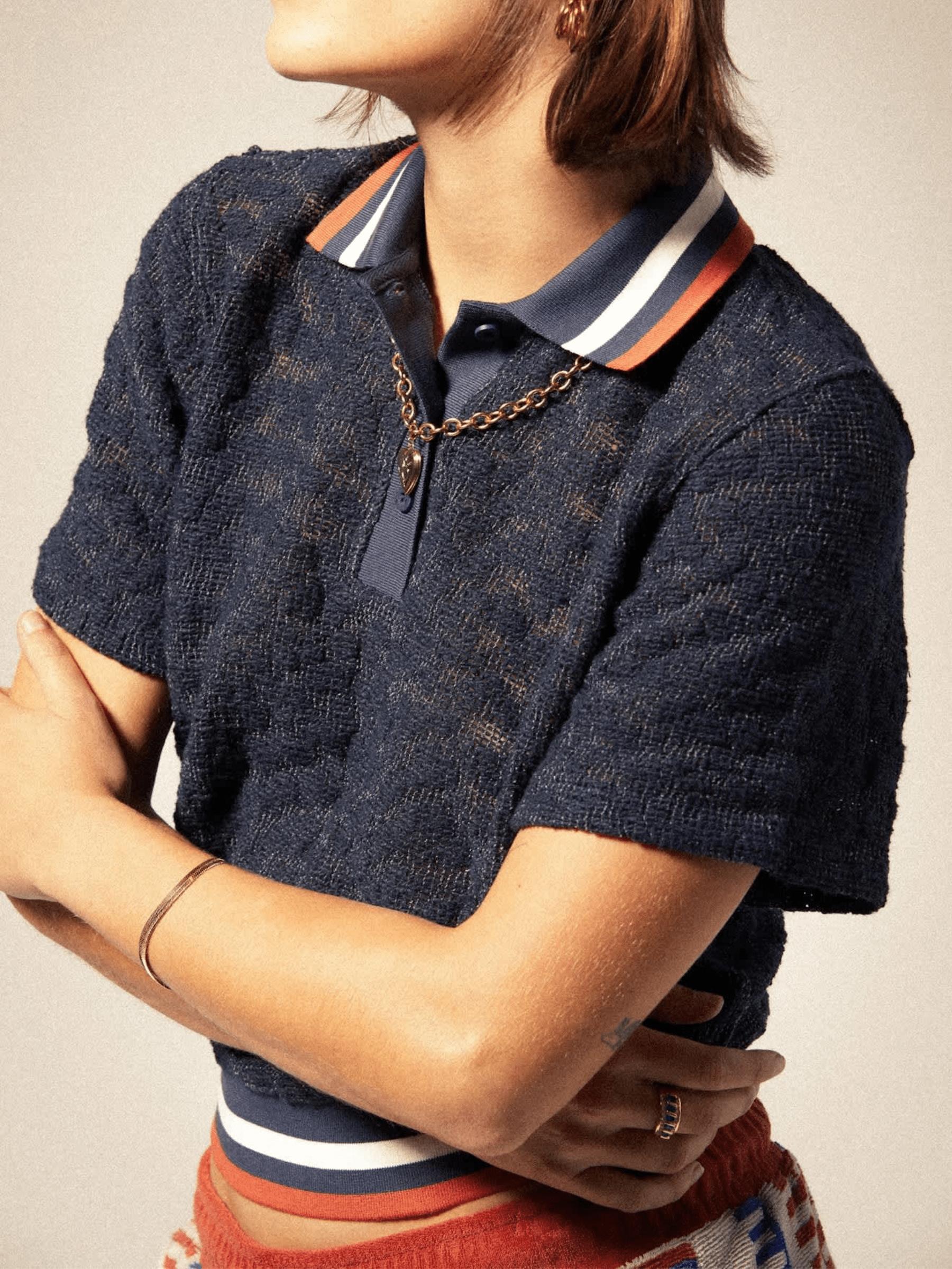 BRIXTON-Retro Mesh Short Sleeve Polo-Washed Navy
