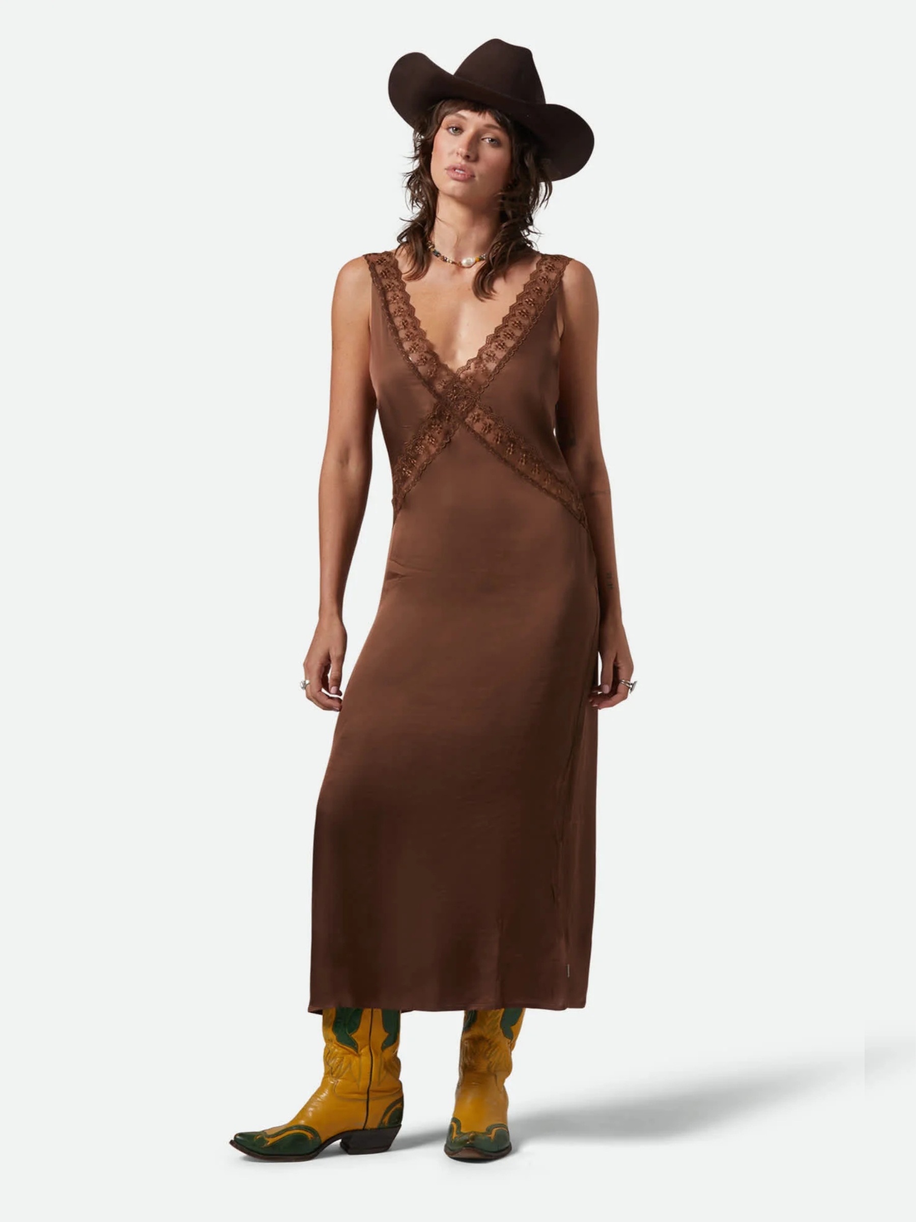 BRIXTON-The Ridge Slip Dress-Pinecone Brown