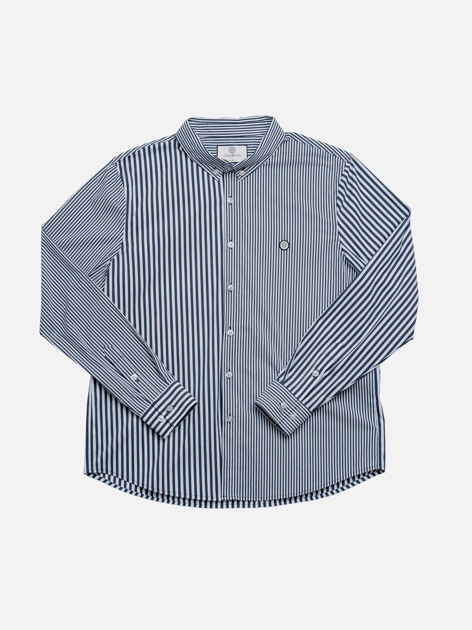 CHAMPLAIN-Stripe Dress Shirt-White / Navy