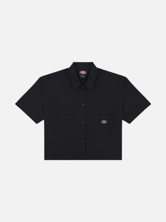 DICKIES-Cropped Short-Sleeve Work Shirt-Black