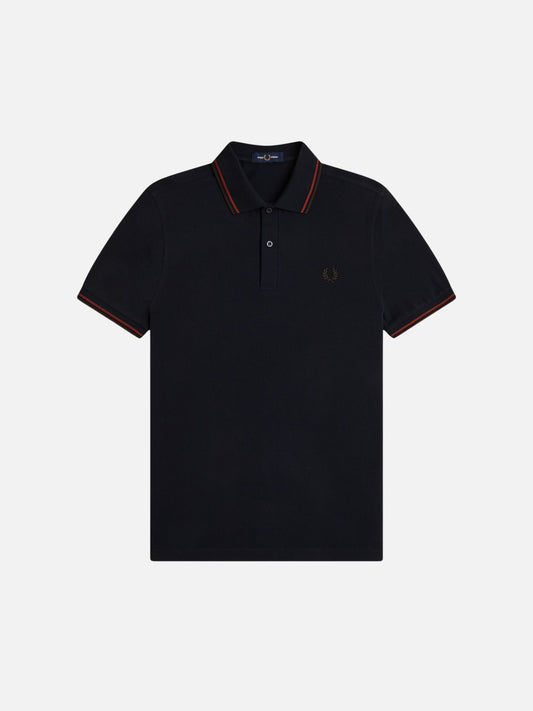 FRED PERRY - Twin Tipped Fred Perry Shirt - Navy / Brandy / Rich Brown