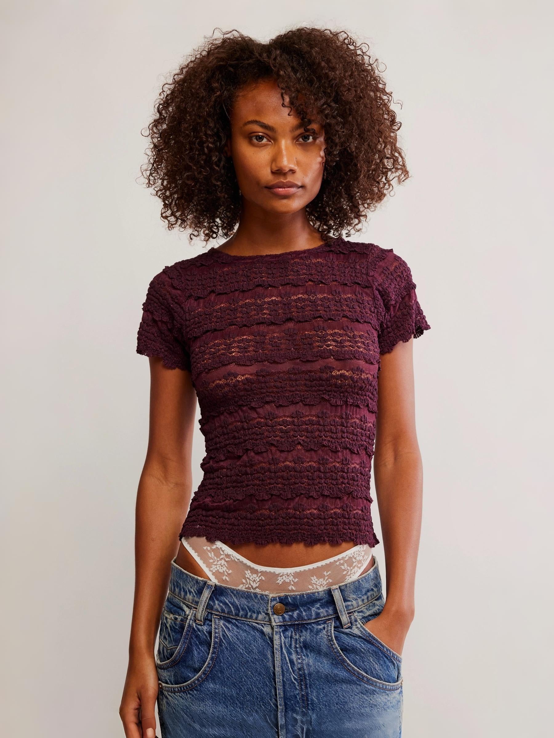 FREE PEOPLE - Angelina Lace Tee - 
