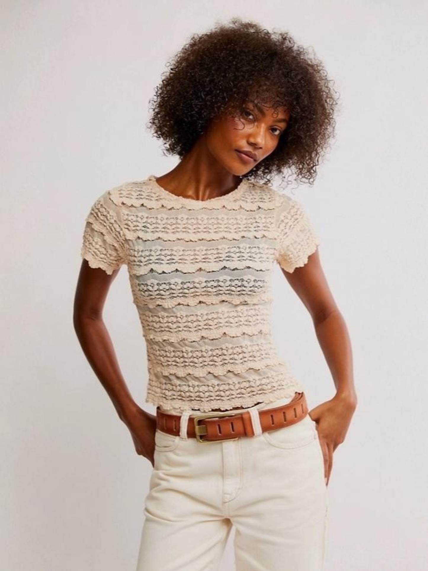 FREE PEOPLE - Angelina Lace Tee - 
