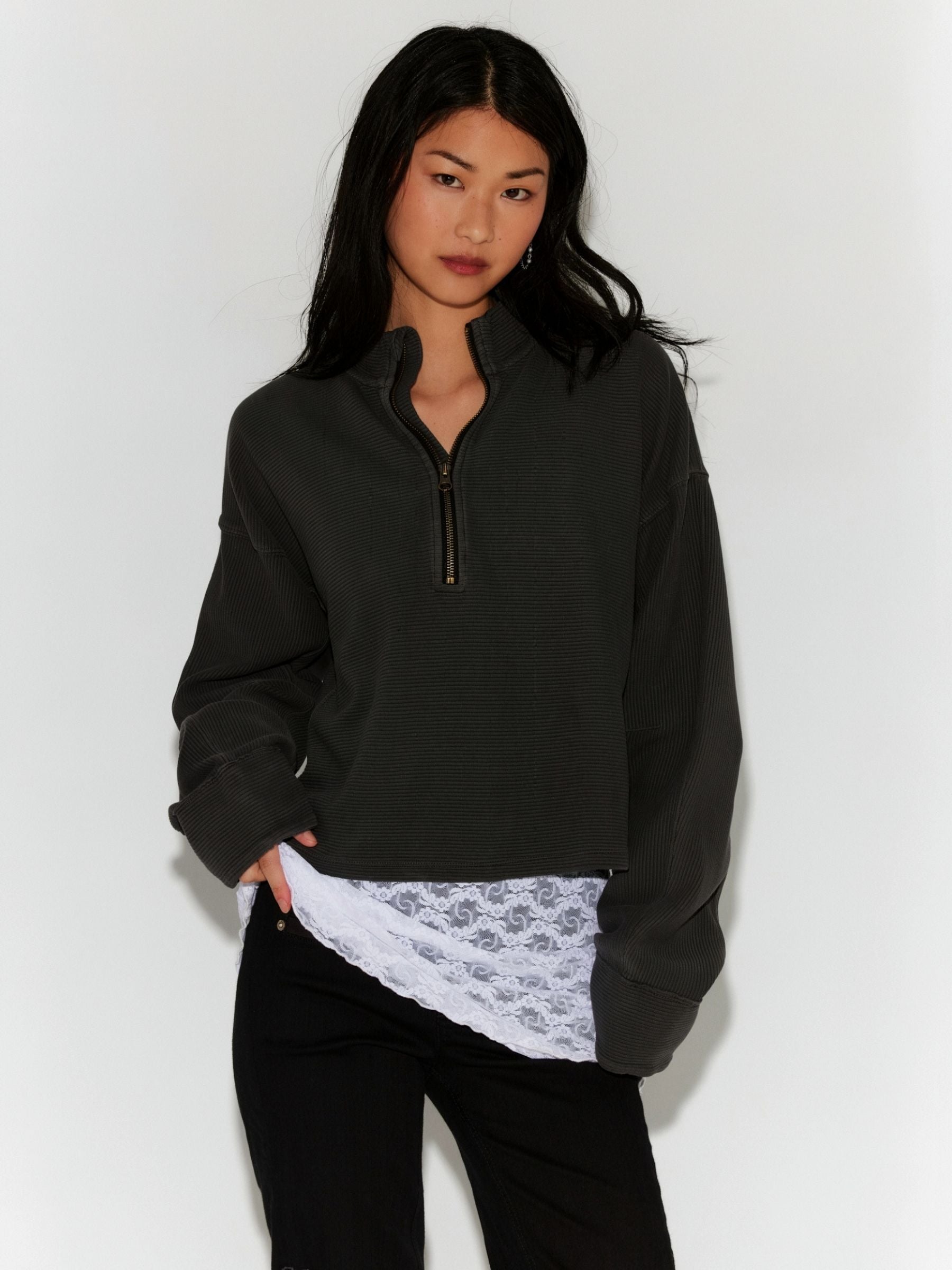 FREE PEOPLE - Celeste Quarter-Zip Top - Black