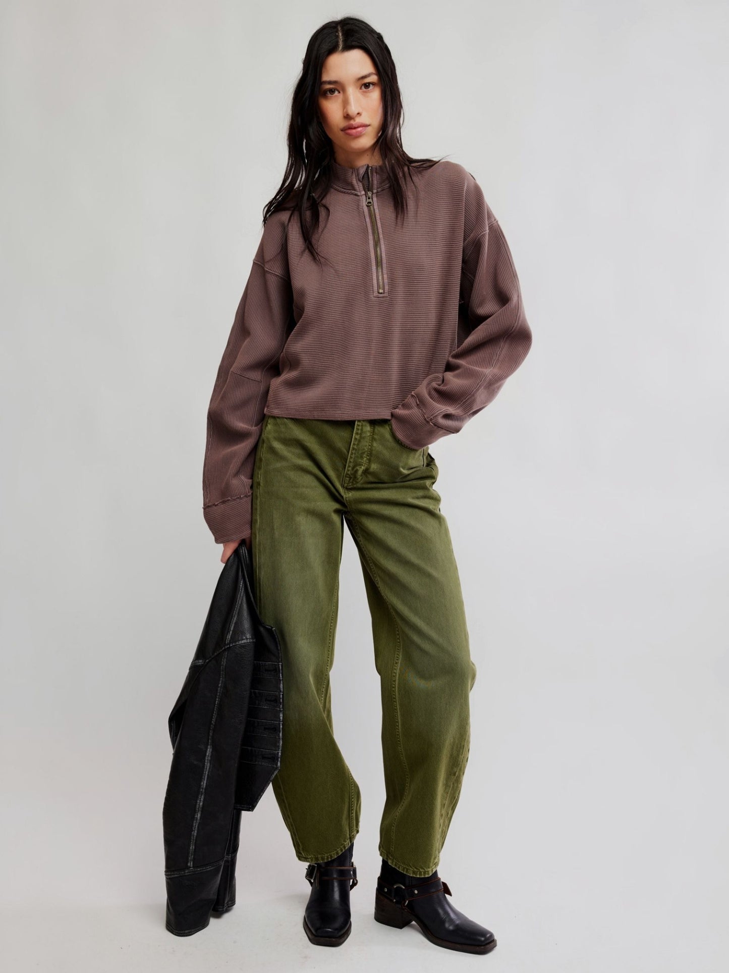 FREE PEOPLE - Celeste Quarter-Zip Top - Mochachinno
