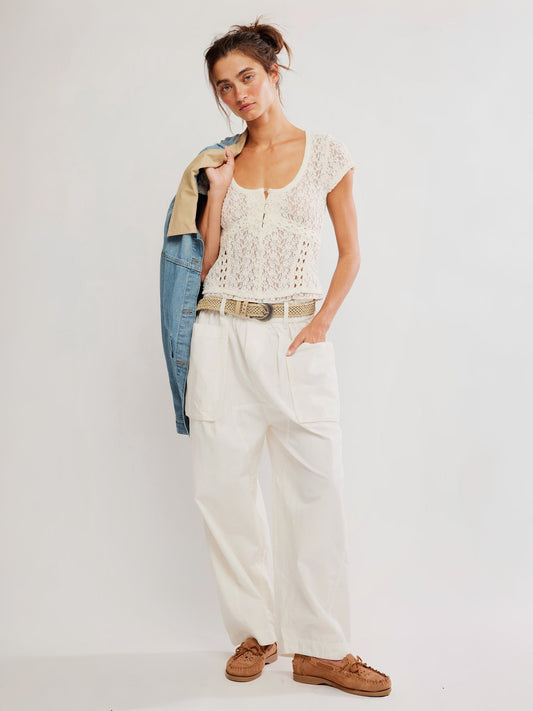 FREE PEOPLE - Claro Shortsleeve Lace T-Shirt - Whisper White