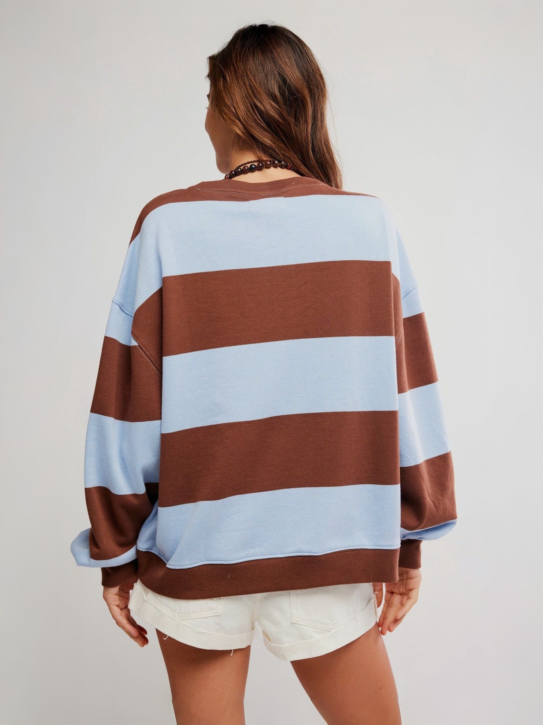FREE PEOPLE - Classic Striped Oversized Crewneck Sweatshirt - 