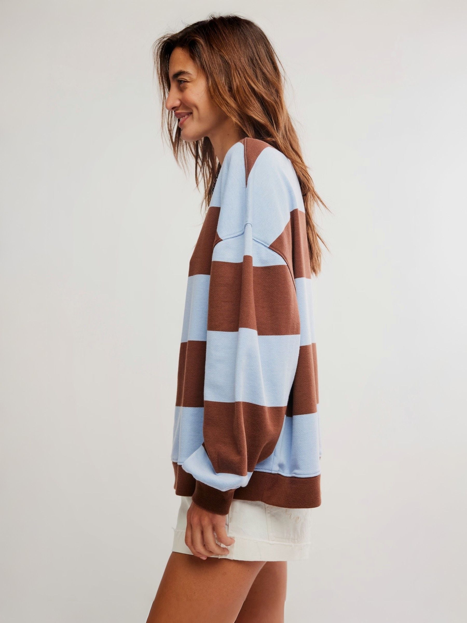 FREE PEOPLE - Classic Striped Oversized Crewneck Sweatshirt - 