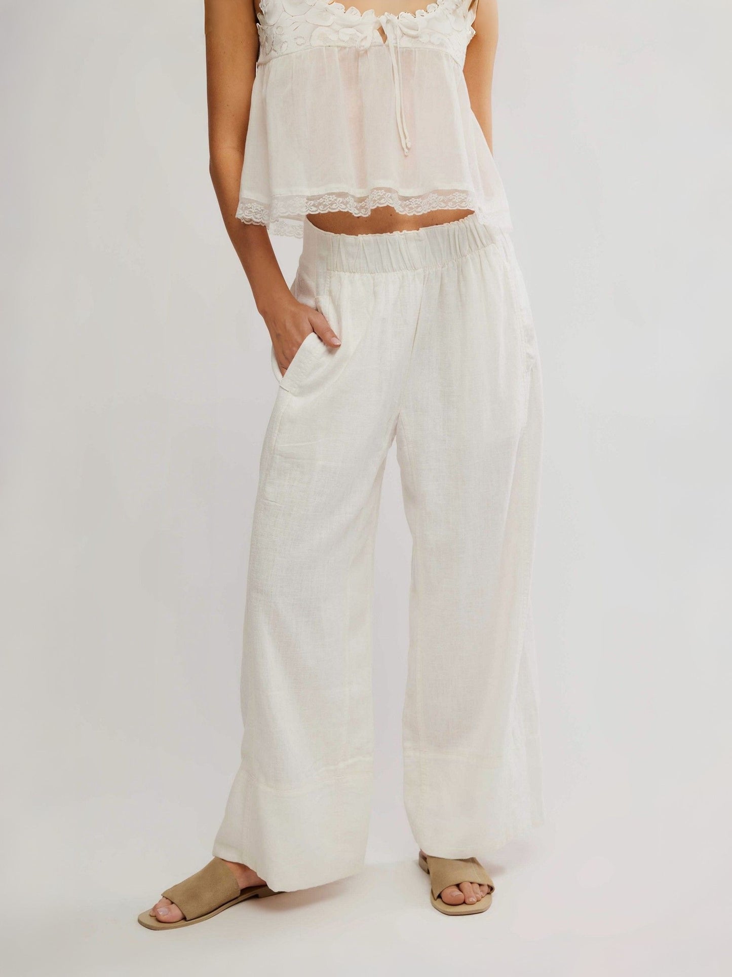 FREE PEOPLE - Day's End Linen Pull On Pant - Clean Ivory