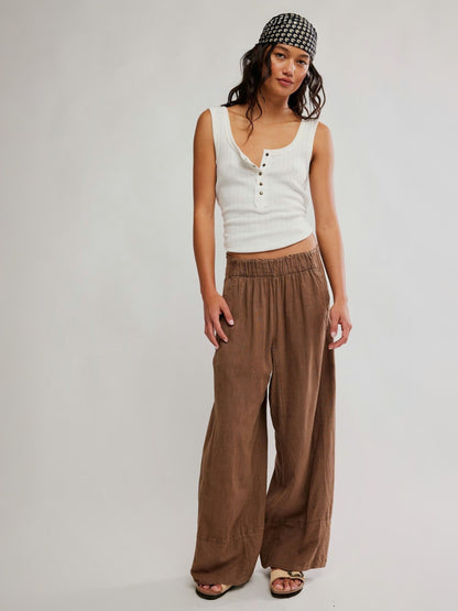 FREE PEOPLE - Day's End Linen Pull On Pant - Double Espresso