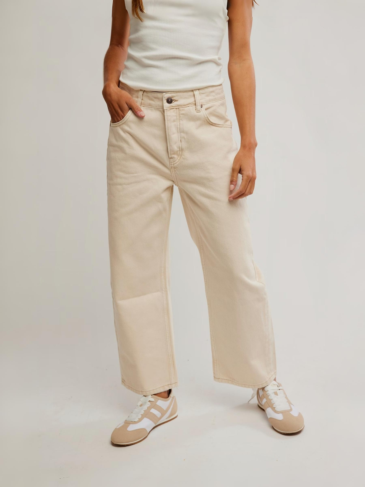 Deep Trance Dropped Boyfriend Jeans - Casual Khaki