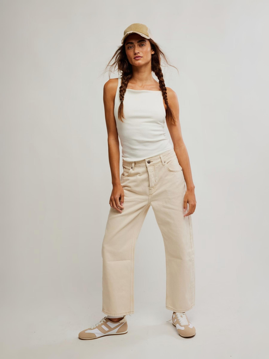 Deep Trance Dropped Boyfriend Jeans - Casual Khaki