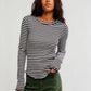 FREE PEOPLE - Easy Does It Striped Longsleeve Top - Black / White