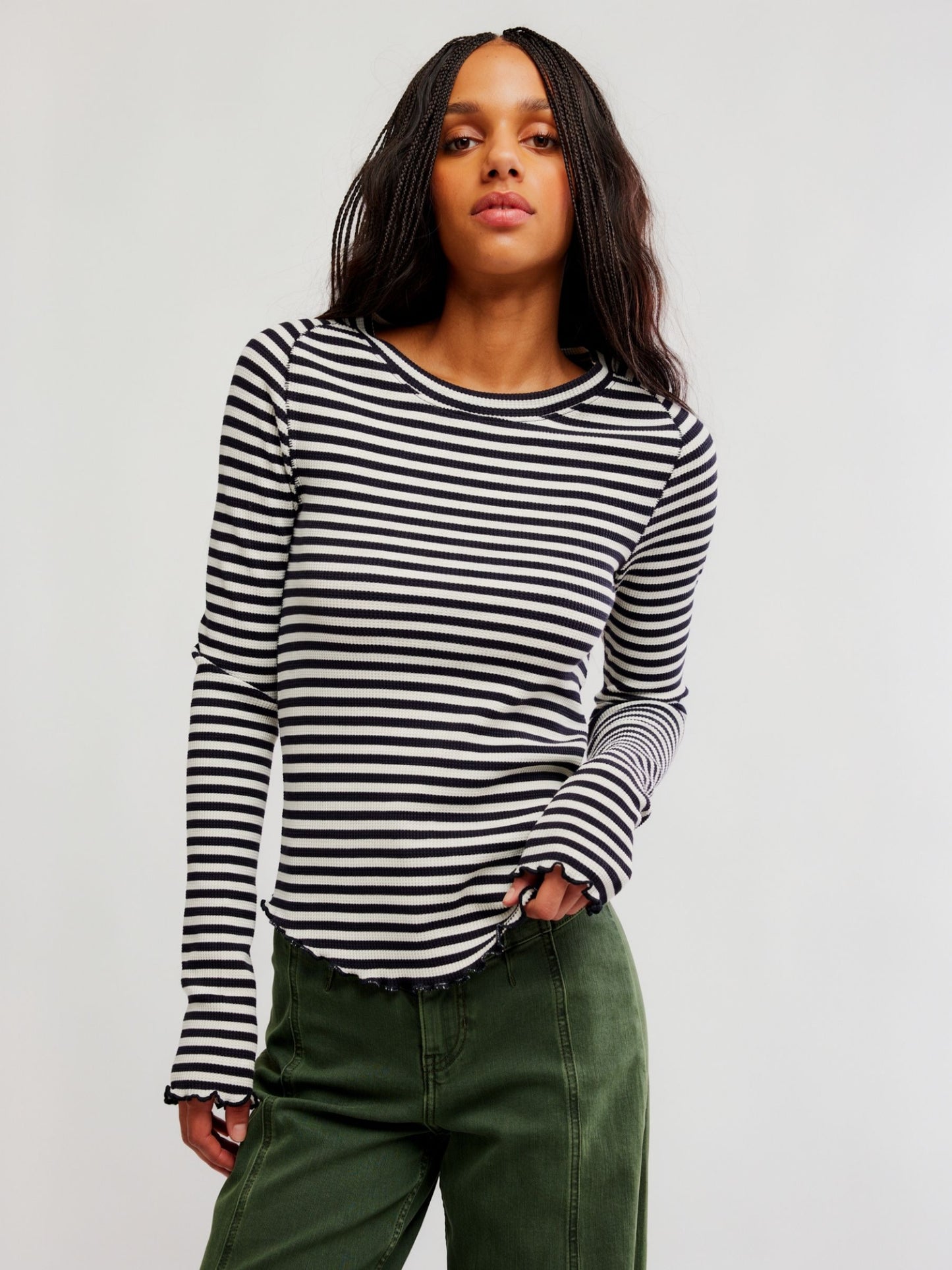 FREE PEOPLE - Easy Does It Striped Longsleeve Top - Black / White