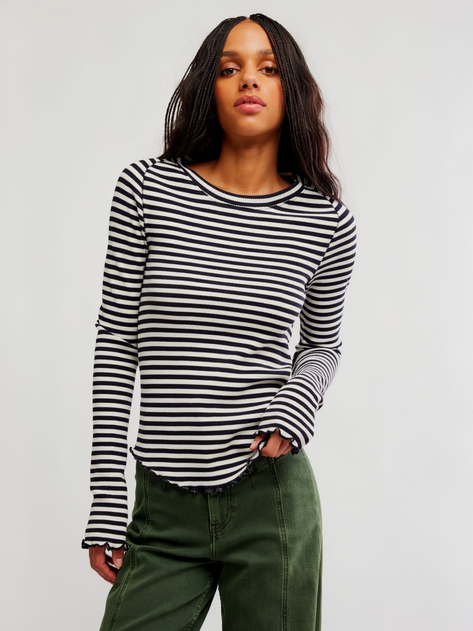 FREE PEOPLE - Easy Does It Striped Longsleeve Top - Black / White