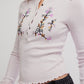 FREE PEOPLE - Fleur Embroidered Longsleeve Henley Top - 