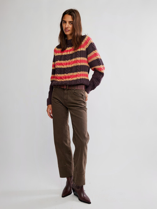 Frankie Cable Striped Pullover Sweater