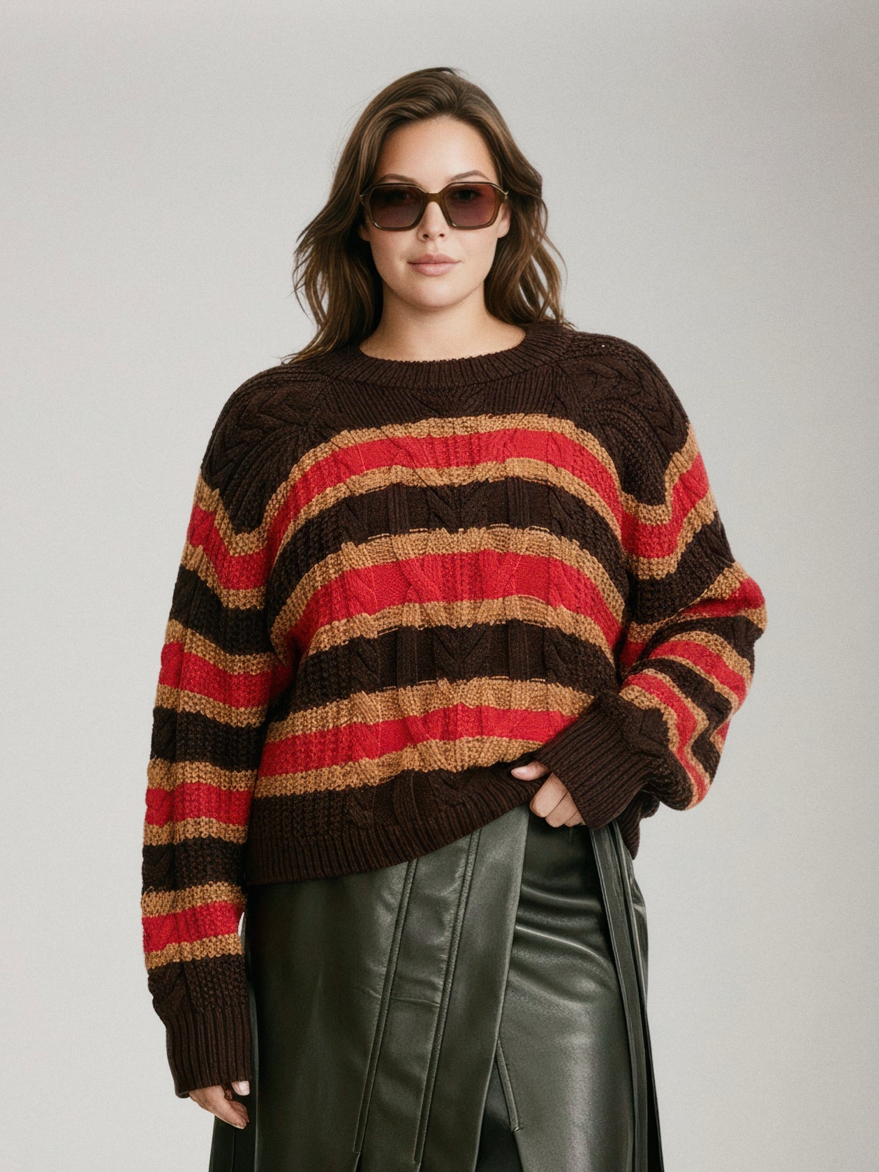 FREE PEOPLE - Frankie Cable Striped Pullover Sweater - 