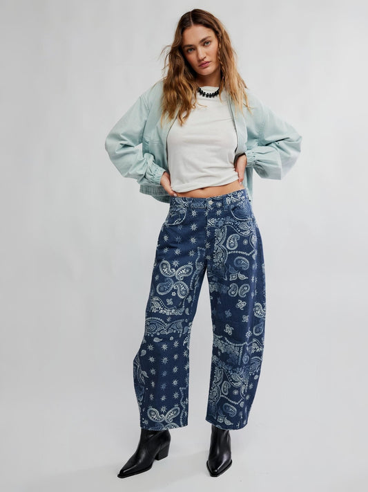 Good Luck Printed Barrel Jeans