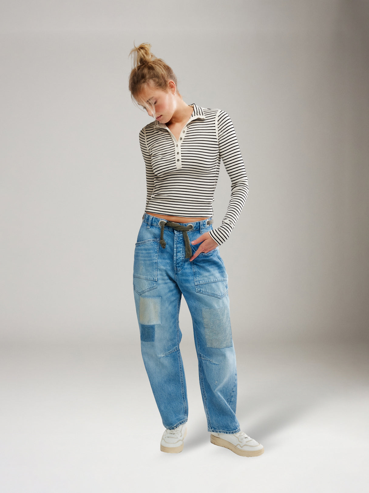 FREE PEOPLE - Lake Stripe Henley Longsleeve Top - Tea Combo