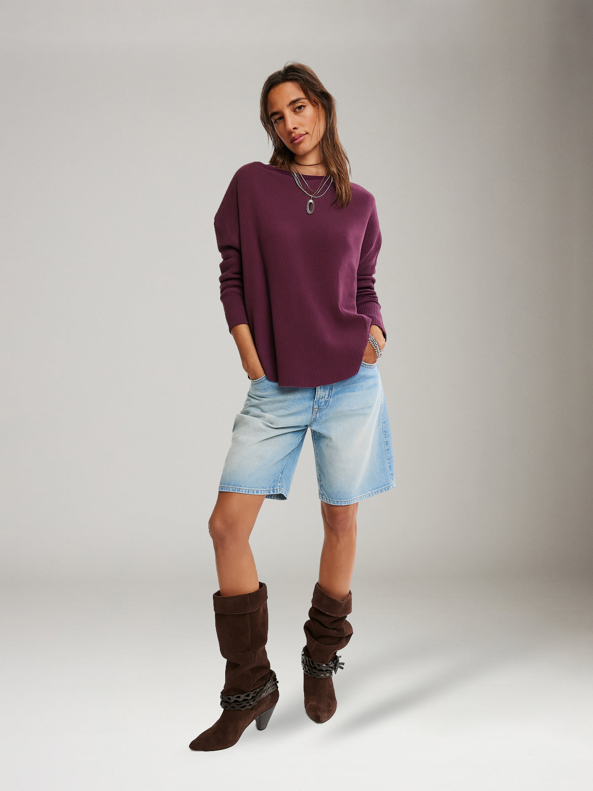 FREE PEOPLE - Latte Blues Thermal Top - Chocolate Grape