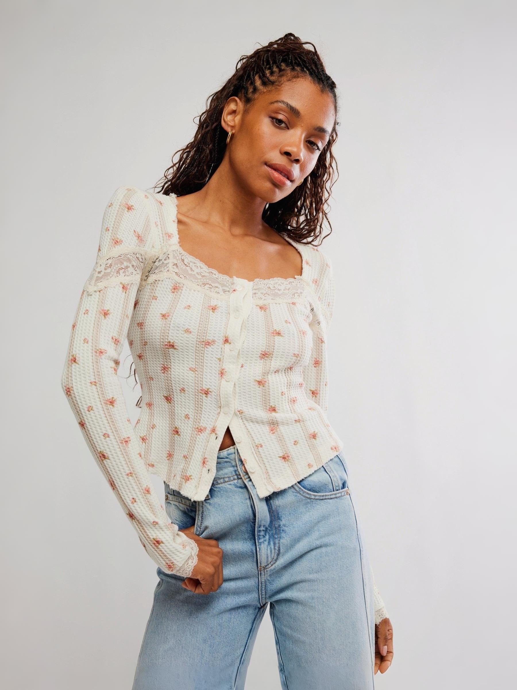 FREE PEOPLE - Let's Party Printed Cardi Top - 