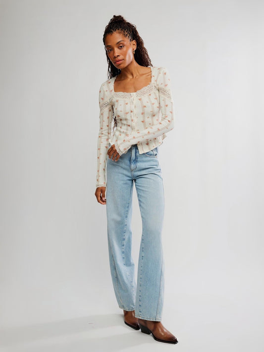 FREE PEOPLE - Let's Party Printed Cardi Top - 