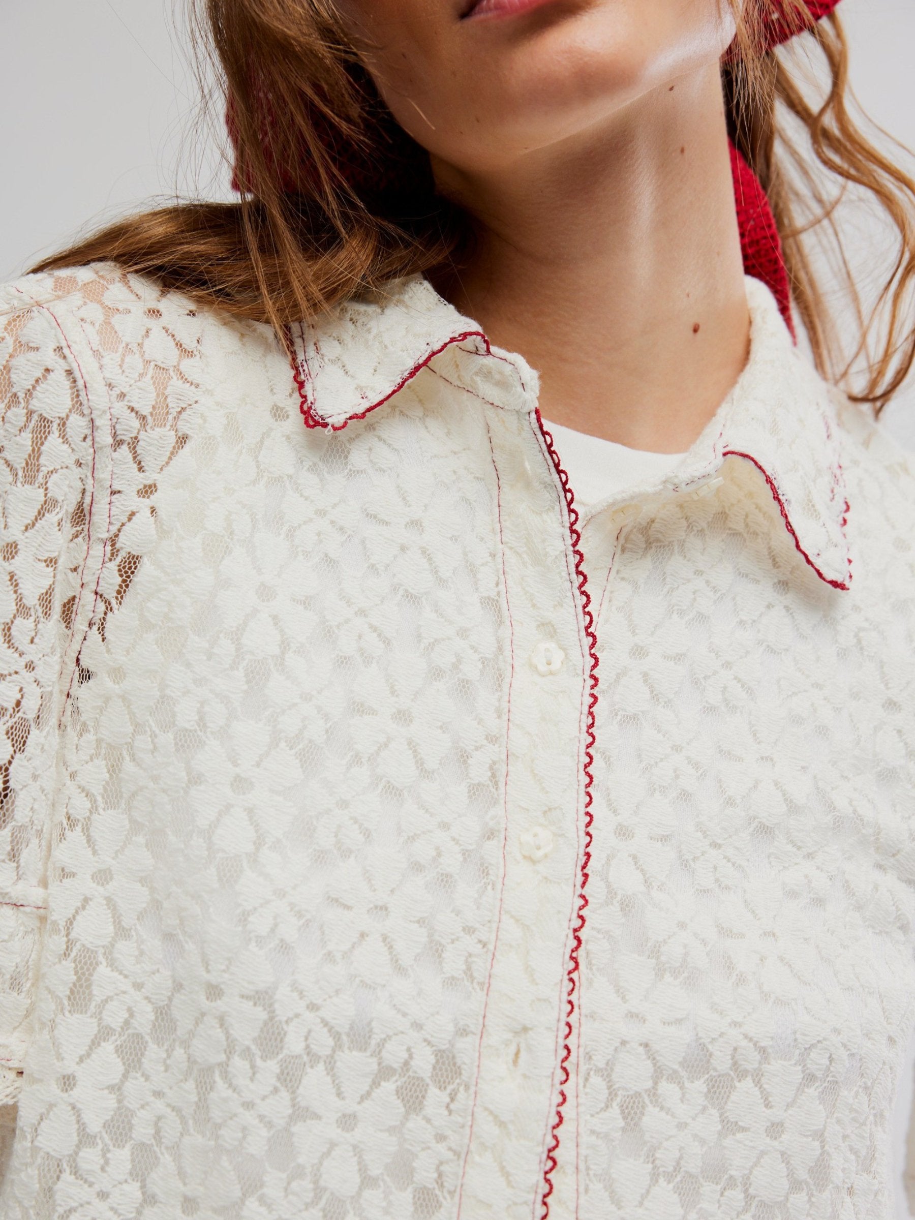 FREE PEOPLE - Mannie Lace Button Down Shirt - 